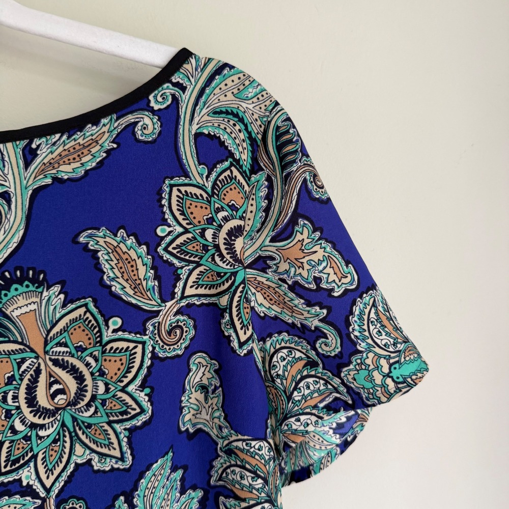 LOFT Shift Dress Short Sleeve Purple Paisley Floral Print Size 6P Petite - Picture 5 of 13